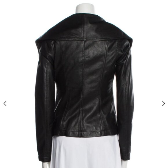 Vince Women’s Black Leather Moto Biker Jacket XS Full Zip Authentic - Picture 8 of 8